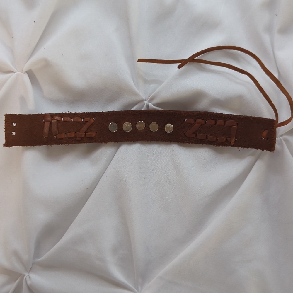 Vintage Studded Leather Cuff Bracelet - Unisex Boho Wrap - Adjustable - Picture 8 of 8